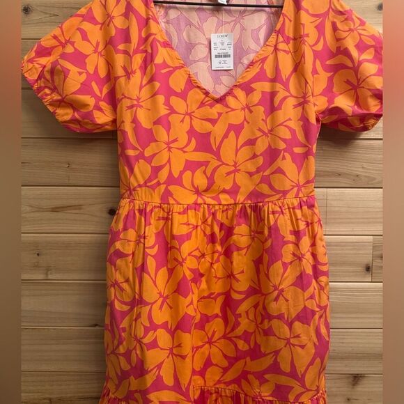 NWT J Crew Factory Size 2 Tiered Puff Sleeve V Neck Midi Preppy Dress - Picture 6 of 12